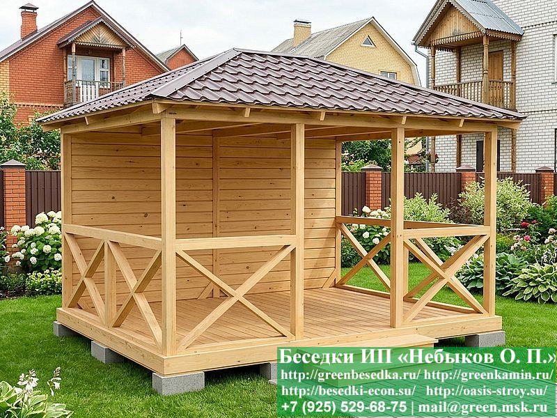 Деревяная Летняя Беседка Для Дачи С Крестами 3х4 - Фото № 2 Деревяная Летняя Беседка Для Дачи С Крестами 3х4 - Фото № 2