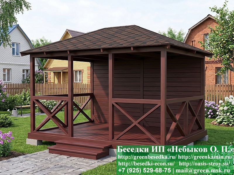 Деревяная Летняя Беседка Для Дачи С Крестами 3х4 - Фото № 5 Деревяная Летняя Беседка Для Дачи С Крестами 3х4 - Фото № 5