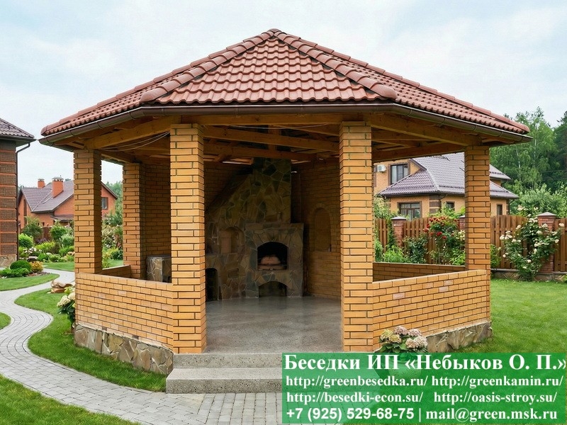 Шестигранная Беседка Из Кирпича С Мангальной Зоной Барбекю - Фото № 5 Шестигранная Беседка Из Кирпича С Мангальной Зоной Барбекю - Фото № 5