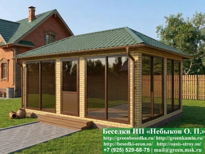 Беседка Для Дачи Из Кирпича С Панорамными Окнами - Фото № 1