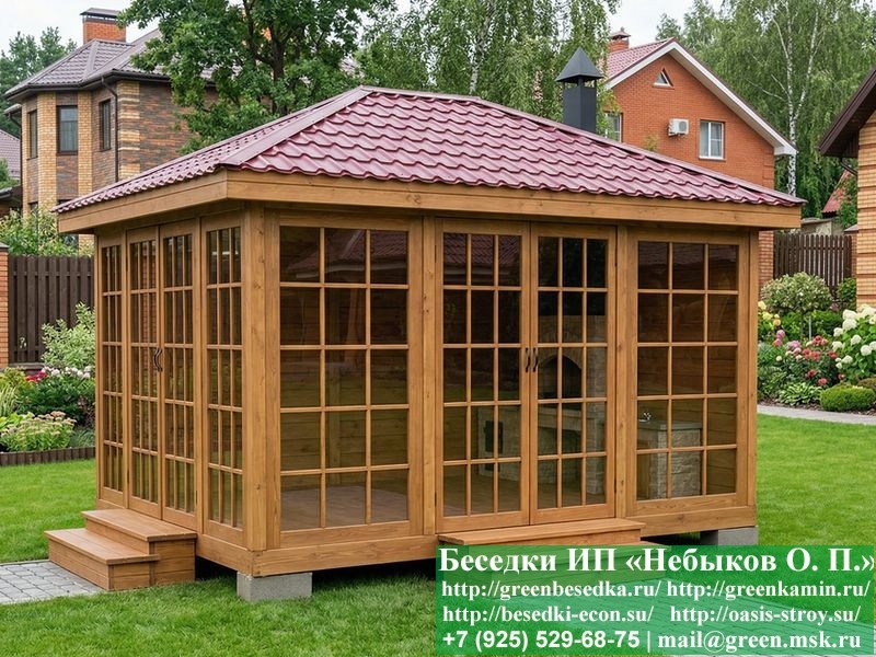 Беседка С Панорамными Деревянными Окнами Для Дачи, Дома 3х4 - Фото № 5